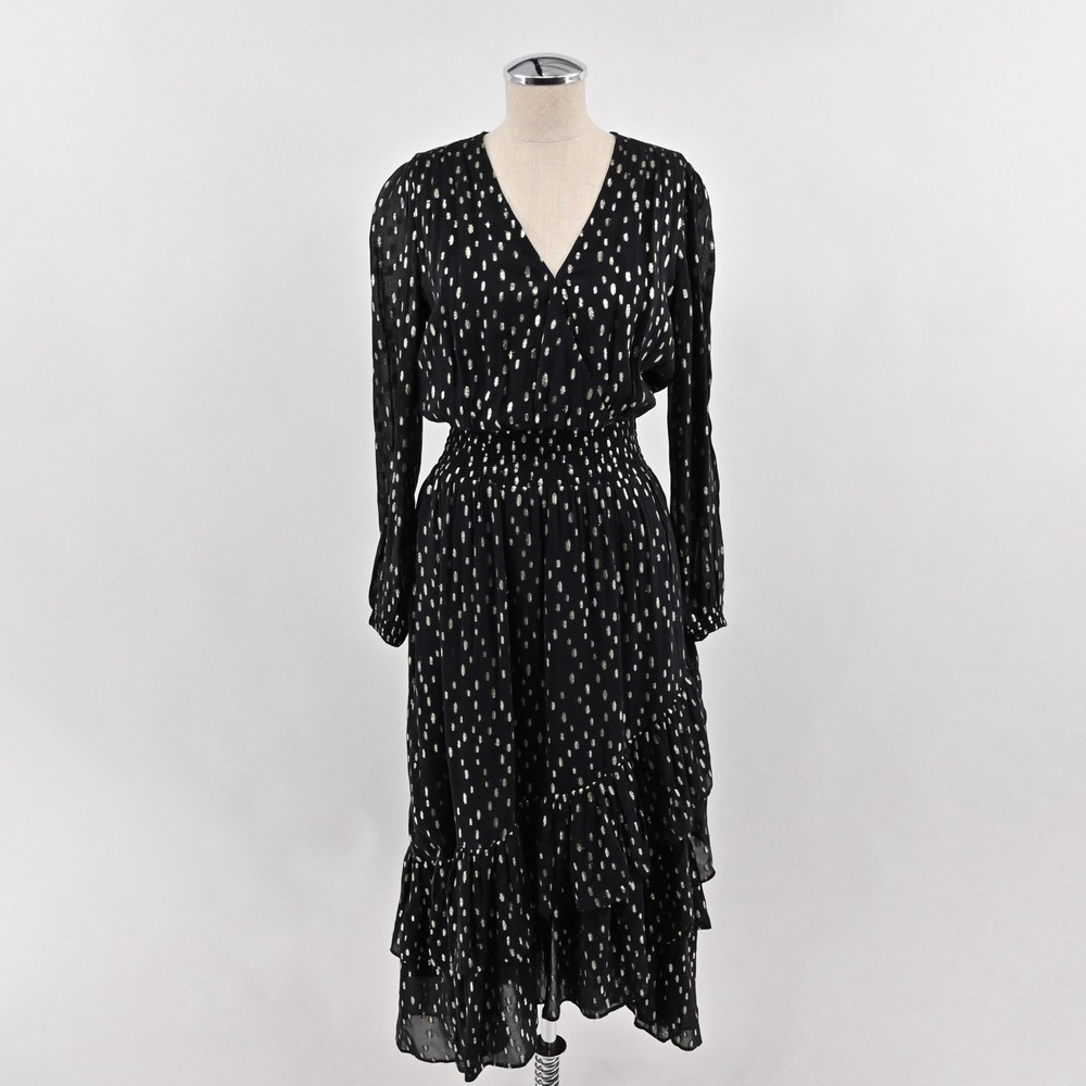 Lilly Pulitzer Cristiana Midi Dress Womens Size 2 Black Gold Metallic Polka Dot